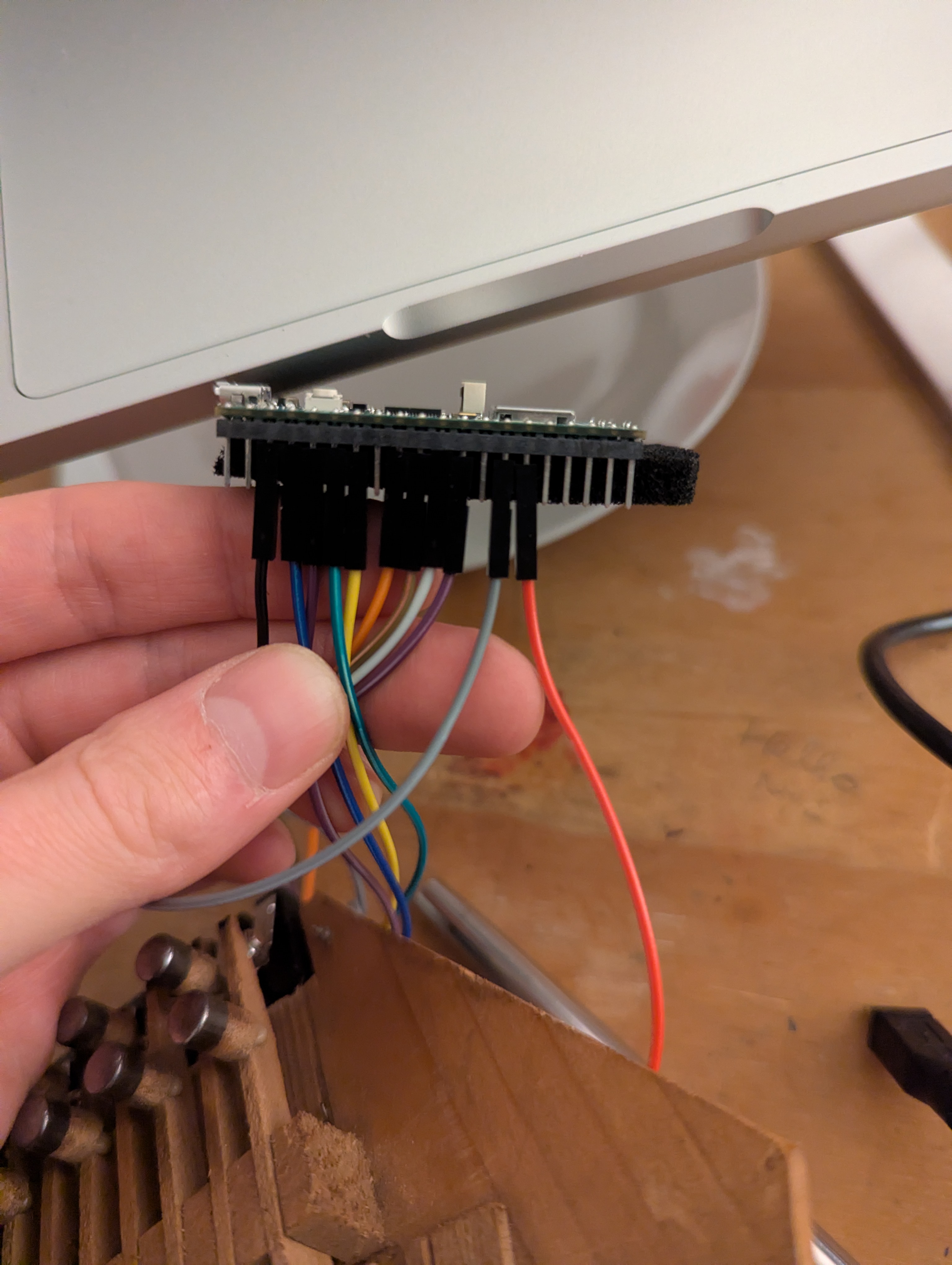 The Raspberry Pi Pico 2 wired up to the concertina keys.